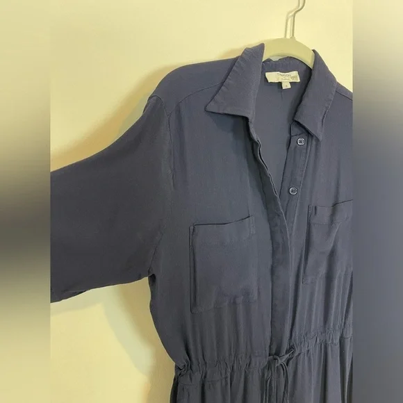 Thakoon Collective Navy blue Short Sleeve Jumpsuit SZ 2 viscose rayon drawstring - Picture 5 of 11